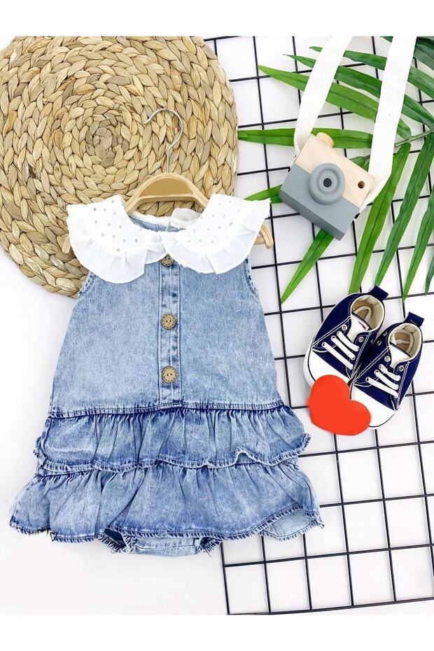 Ruffle Skirt Denim Fabric Baby Collar Baby Dress