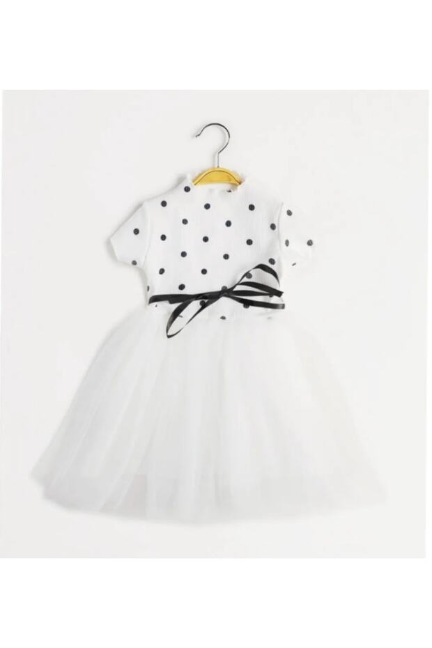 Baby Girl Child Princess Tulle Polka Dot Dress Short Sleeve Flexible Lycra