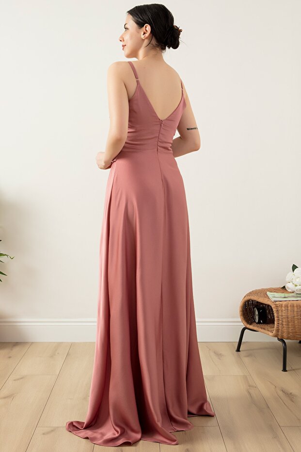 Saten Krep Askılı Elbise 13415 - 5