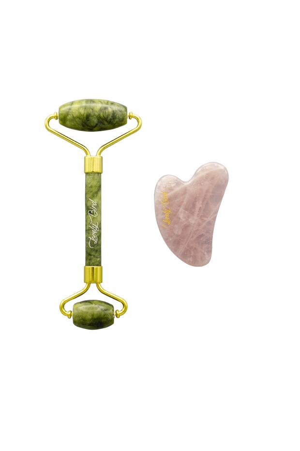 Jade Roller and Quartz Guasha Skin Care Set 100% Natural Stone