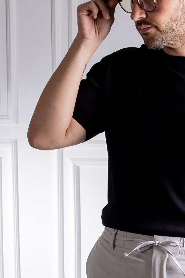 İnterview Sarar O Yaka Basic Siyah İnce Triko T-Shirt - 6