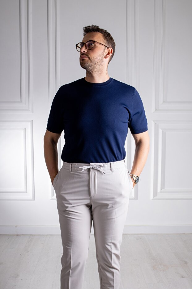 İnterview Sarar O Yaka Basic Lacivert İnce Triko T-Shirt - 4