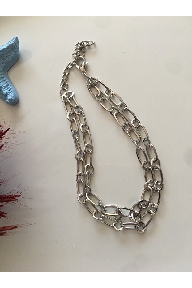 Çift Zincir Halhal Silver