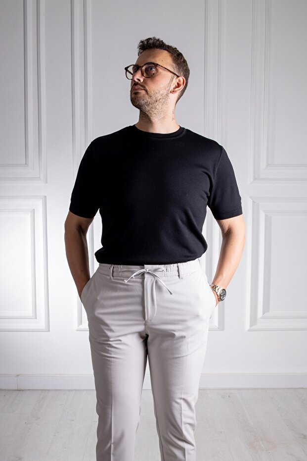 İnterview Sarar O Yaka Basic Siyah İnce Triko T-Shirt - 4