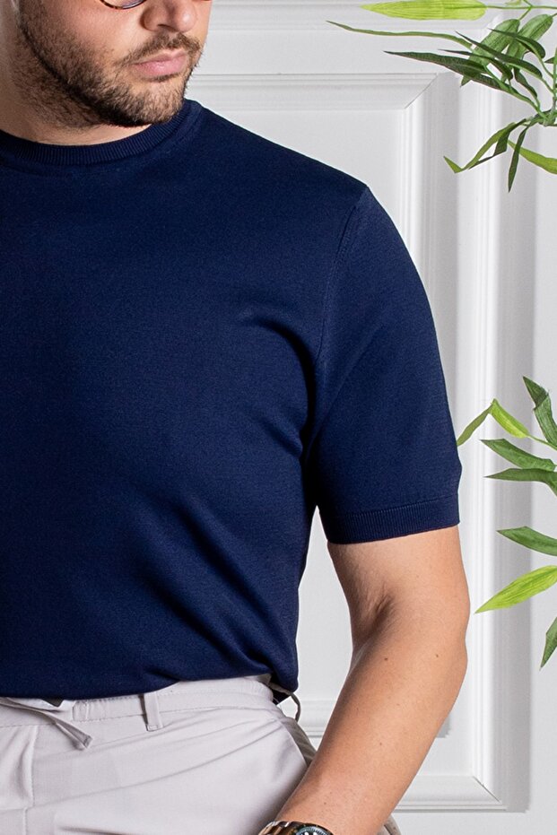 İnterview Sarar O Yaka Basic Lacivert İnce Triko T-Shirt - 3