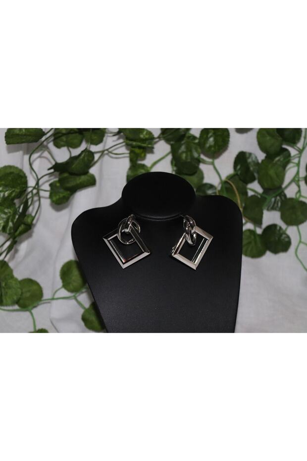 SQUARE ELIPS FLASHING METALLIC DANGLE EARRING