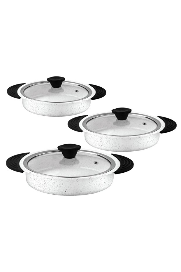 By Taç Granit Plus 3'lü Sahan Seti Tak/çıkar Silikon Saplı Beyaz - 1