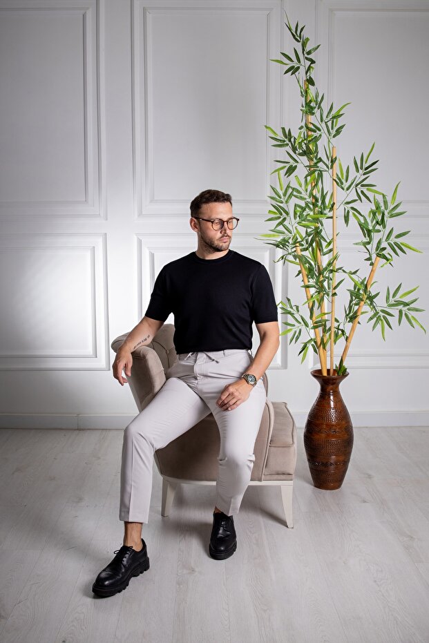 İnterview Sarar O Yaka Basic Siyah İnce Triko T-Shirt - 1