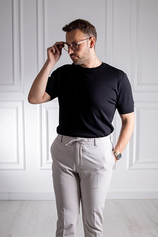 İnterview Sarar O Yaka Basic Siyah İnce Triko T-Shirt - 5