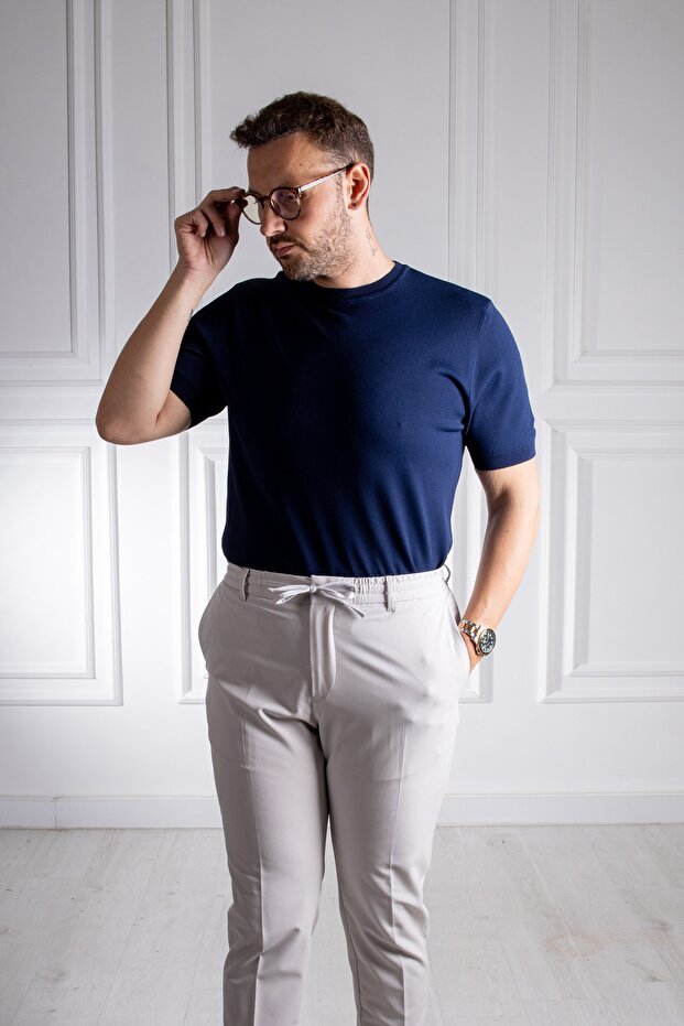 İnterview Sarar O Yaka Basic Lacivert İnce Triko T-Shirt - 5