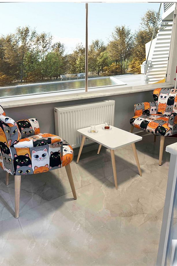 Patchwork Desen Berjer Tekli Koltuk Balkon, Ofis, Bekleme, Güzellik Merkezi, Çay Seti - 4