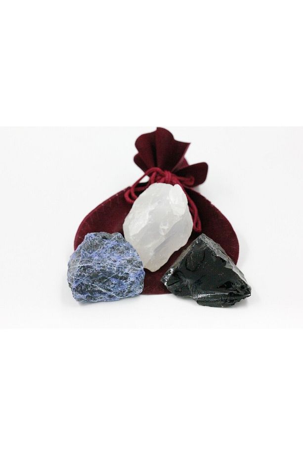 Ay Taşı-sodalit Taşı-obsidyen Taşı Işlenmemiş Ham Kütle Doğal Taş Parça 35/50gr 3'lü Set - 1
