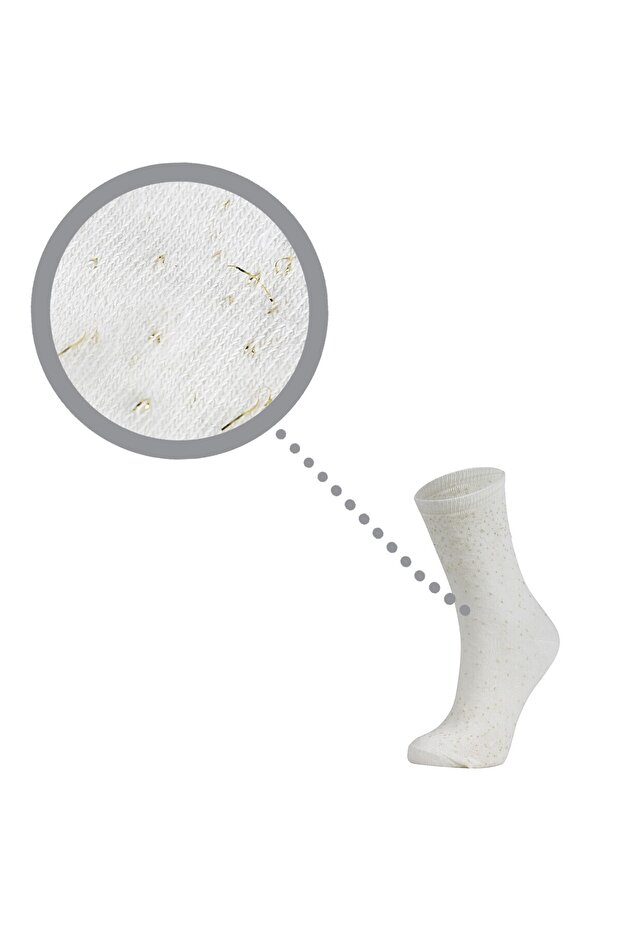 Kadın Krem Simli Çorap - 2