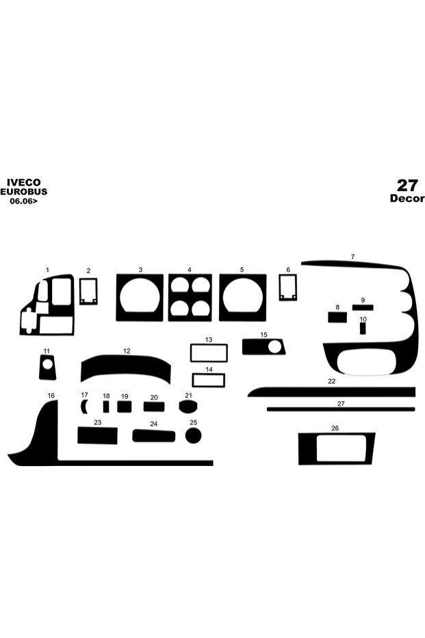 Meriç ® Iveco Eurobus Front Torpedo Coating Gloss Black 27 Pieces 2006-2012