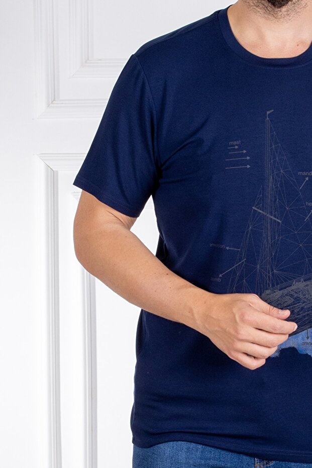 İnterview Sarar O Yaka Basic Baskılı Lacivert T-Shirt - 4