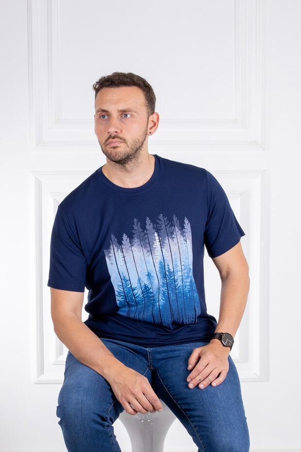 İnterview Sarar O Yaka Basic Baskılı Lacivert T-Shirt - 1