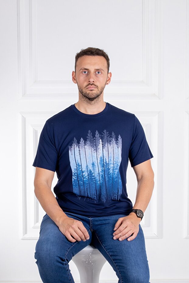 İnterview Sarar O Yaka Basic Baskılı Lacivert T-Shirt - 3