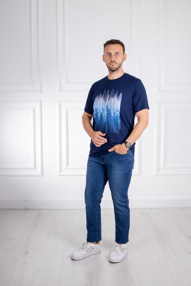 İnterview Sarar O Yaka Basic Baskılı Lacivert T-Shirt - 5