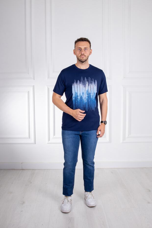 İnterview Sarar O Yaka Basic Baskılı Lacivert T-Shirt - 6