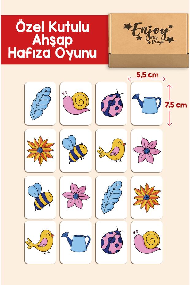 Bahar Temalı Ahşap Bebek Ve Okul Öncesi Eğitici Zeka Kartları - Spring Wooden Memory Game Puzzle - 1