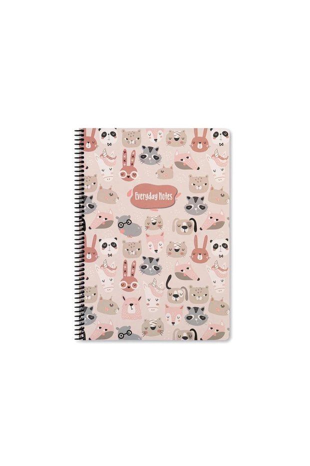 STRIPED 16x22 CM 80 SHEETS CARTON COVER WIRE NOTEBOOK 60 GRAM WHITE PAGE ANIMAL FRİENDS