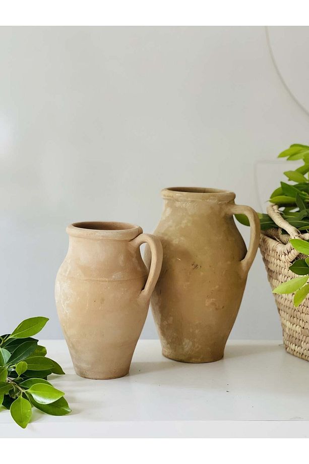 Limera 2li Tek Kulplu Vazo Dokulu Mat Naturel - 2