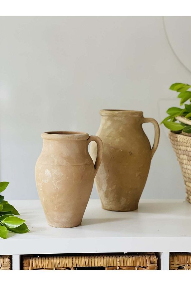 Limera 2li Tek Kulplu Vazo Dokulu Mat Naturel - 5