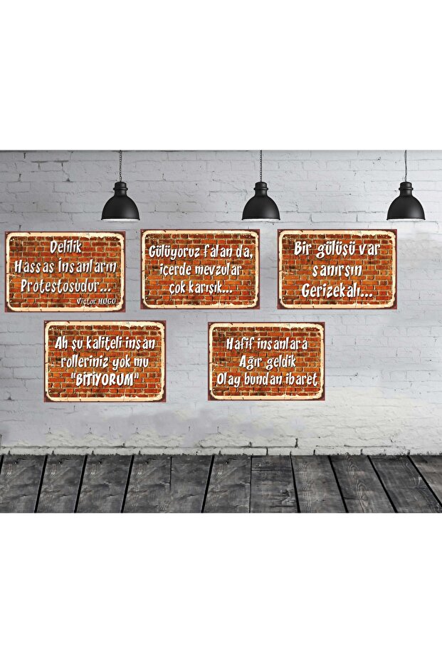 Duvar Yazıları Temalı 5 Adet 20x30 Cm Ahşap Tablo Seti - 1
