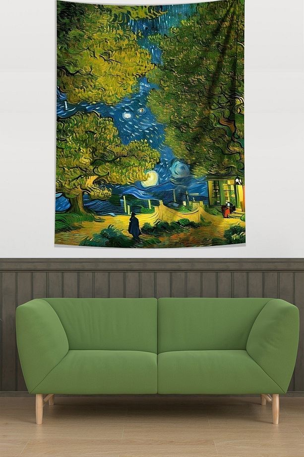 Van Gogh Köy Evi Ve Tarlalar Leke Tutmaz Kumaş Duvar Örtüsü Duvar Halısı Tapestry - 1
