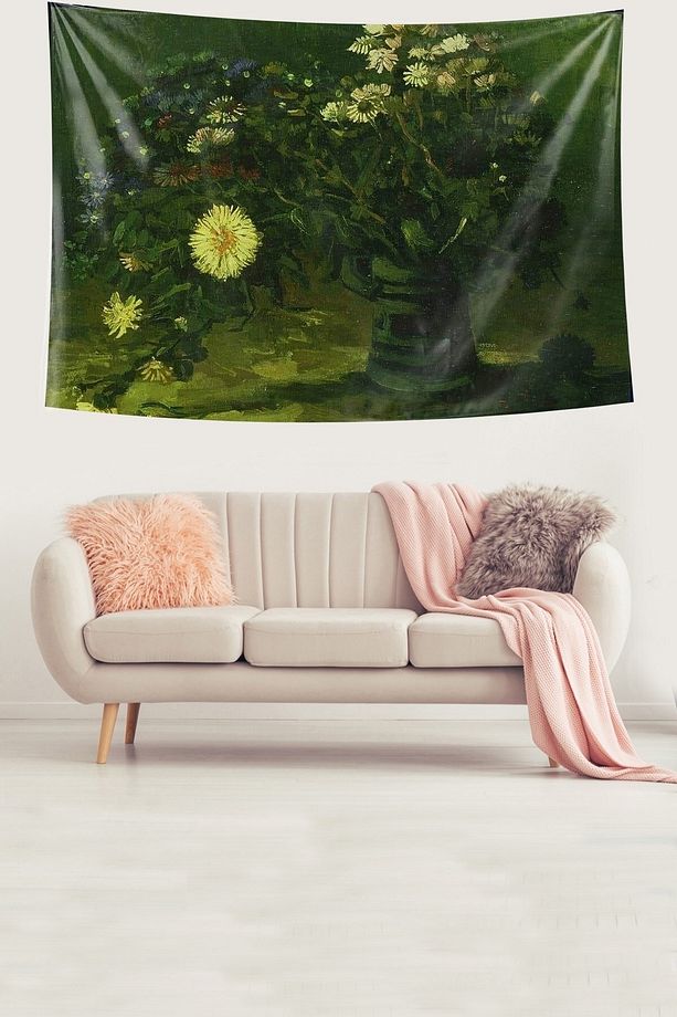 Vazodaki Sarı Papatyalar Leke Tutmaz Kumaş Duvar Örtüsü Duvar Halısı Tapestry - 2