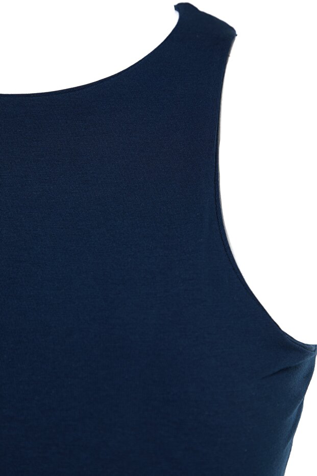 Lacivert Pamuklu Halter Yaka Fitted/Vücuda Oturan Esnek Örme Atlet TWOSS23AL00069 - 8