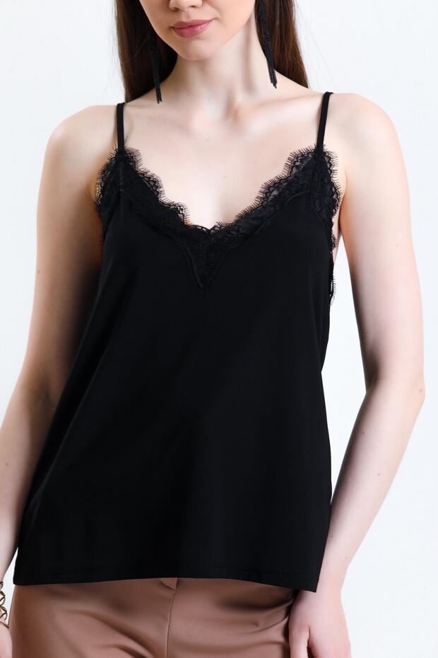 Women's Black Lace Rope Strap Tank Top