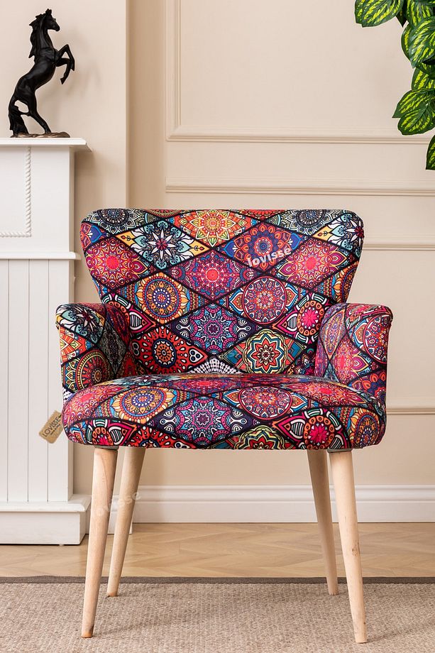 Patchwork Otantik Berjer Etnik Retro Tekli Koltuk Balkon, Ofis, Bekleme, Güzellik Merkezi, Çay Seti - 2