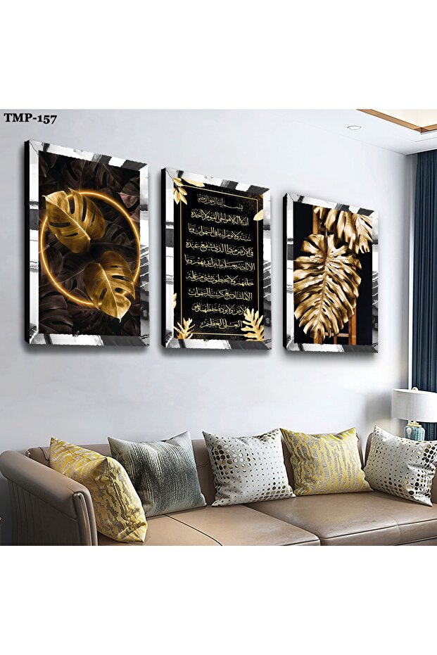 Religious Triple Mdf Table Set with Silver Mirrored Plexiglass Frame