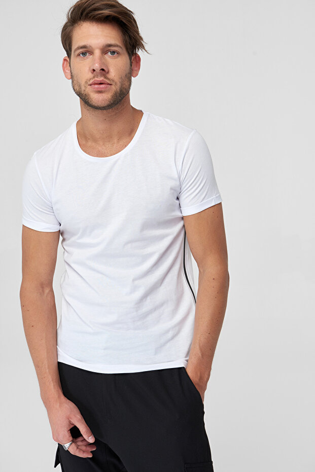 Eksi 1 Beyaz Erkek Pamuk T-Shirt - Su Geçirmez Fermuarlı Arkası Yırtmaçlı Street-Style - 2