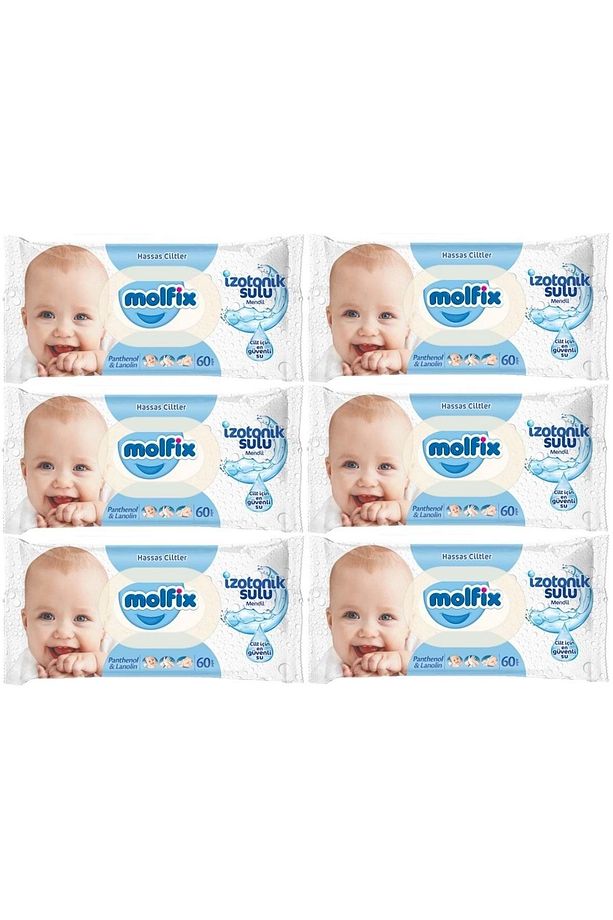 Islak Havlu Mendil İzotonik Hassas Ciltler 6 Lı Set 60 Yaprak Plastik Kapaklı - 1
