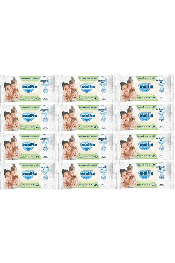 Islak Havlu Mendil İzotonik Ferah Temizlik 12 Li set 60 Yaprak Plastik Kapaklı - 1