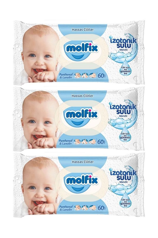 Islak Havlu Mendil İzotonik Hassas Ciltler 3 Lü Set 60 Yaprak Plastik Kapaklı - 1