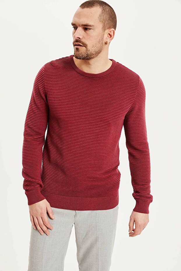 Men's Claret Red Slim Fit Knitwear Sweater L0033AZ19AU