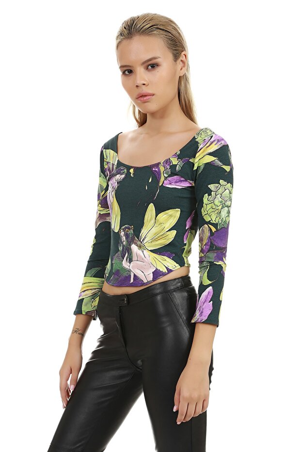 Women's Patterned Fairy Patterned Printed Basic Blouse BD2010 - 1