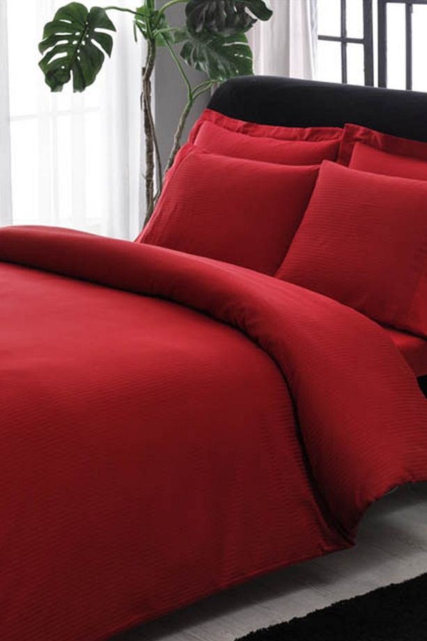 Çift Kişilik Premium Basic Nevresim Takımı Stripe Kırmızı - 1