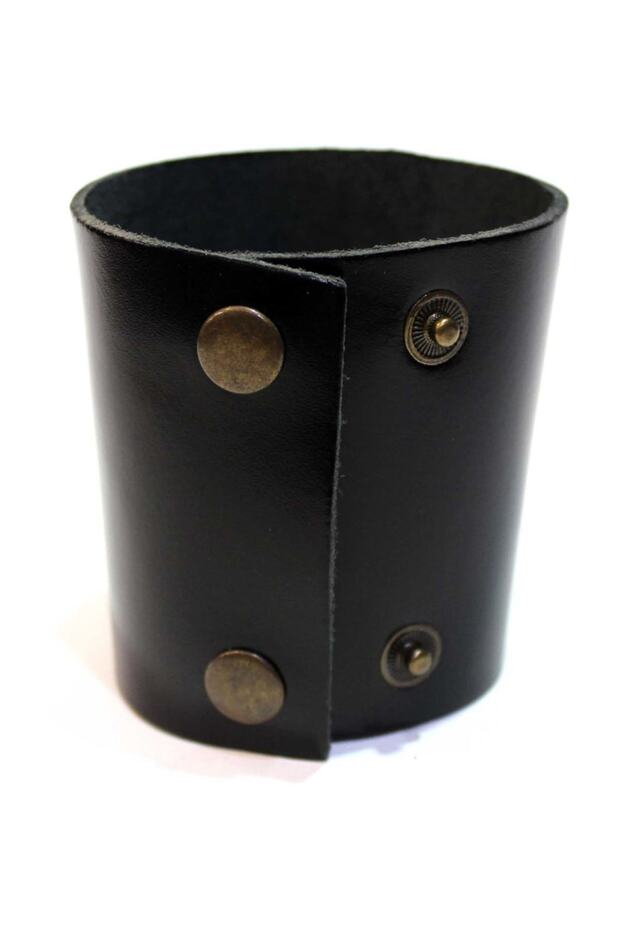 Kalın Düz Siyah Deri Bileklik - 1