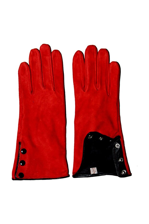 Kadın Çıt Çıtlı  Süet Deri Eldiven - 2