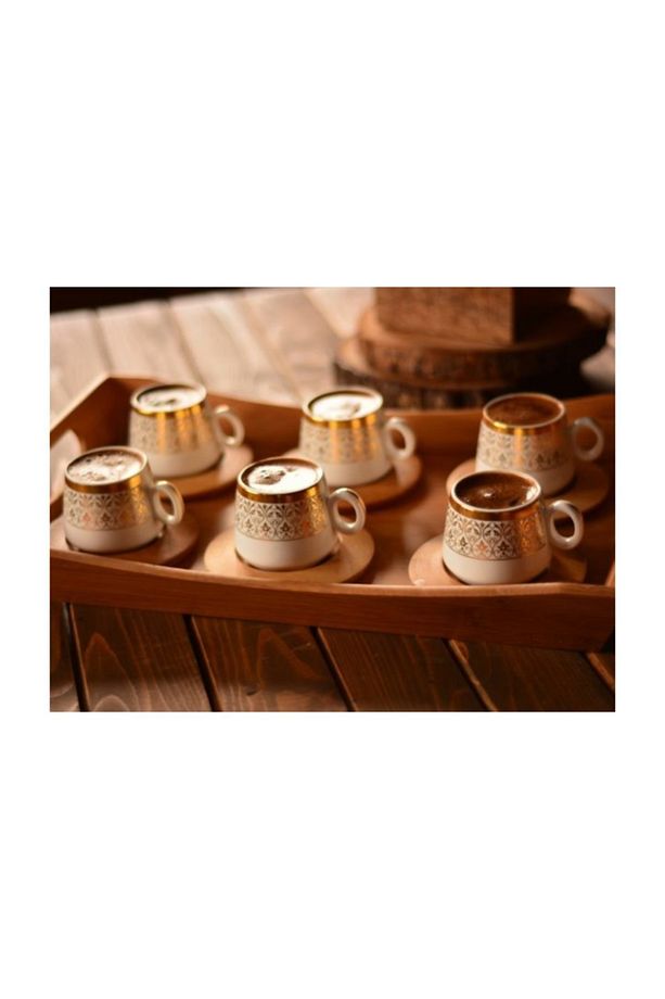 B0174 Ottoman - 6 Kişilik Kahve Takımı Altın Desenli - 2