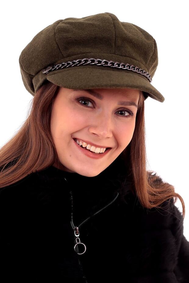 Desenli Önü Zincirli Kadın Şapka DFX98712 - 3