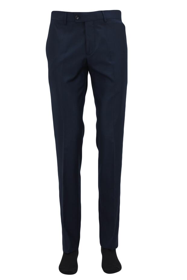 Men's Navy Blue Pipe Leg Classic Cut Fabric Trousers