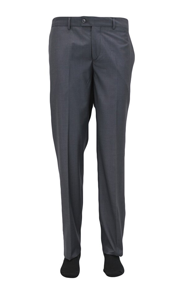 Men's Gray Classic Cut Fabric Trousers