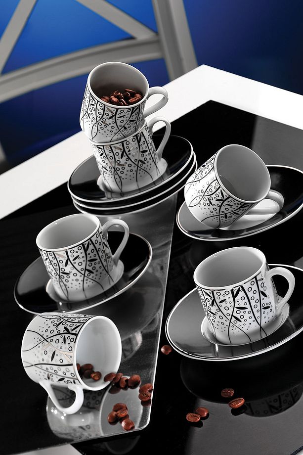 Rüya 7041 Desenli 12 Parça 6 Kişilik Kahve Fincan Takımı, 90 ml Yeni Model 9982 - 1