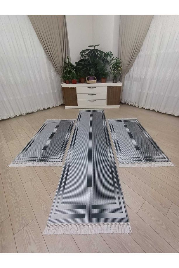 Dijital Baskı Yıkanabilir 3 'lü Yatak Odası Yolluk Takımı 2 Adet 80x150 1 Adet 80x300 Cm Halı Set - 1