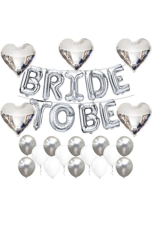 Bride To Be Gümüş Folyo Balon Seti, 5 Adet Kalp Folyo Ve Lateks Balon - 1